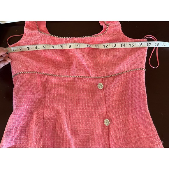Francesca's Pink Tweed Rhinestone Trim Mini Dress Crystal Button Barbiecore M - Picture 3 of 10